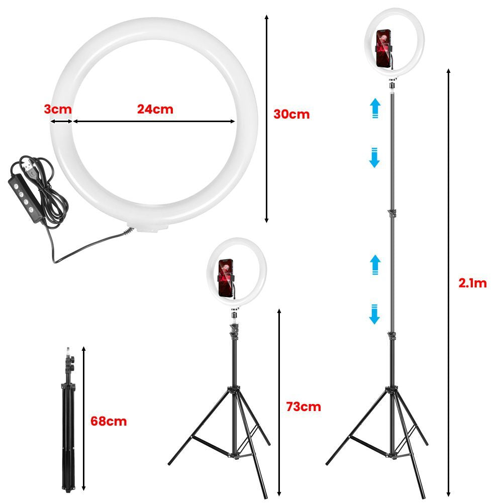12" 14" Ring Light with Tripod Stand & Phone Holder Selfie Ring Light Live Video