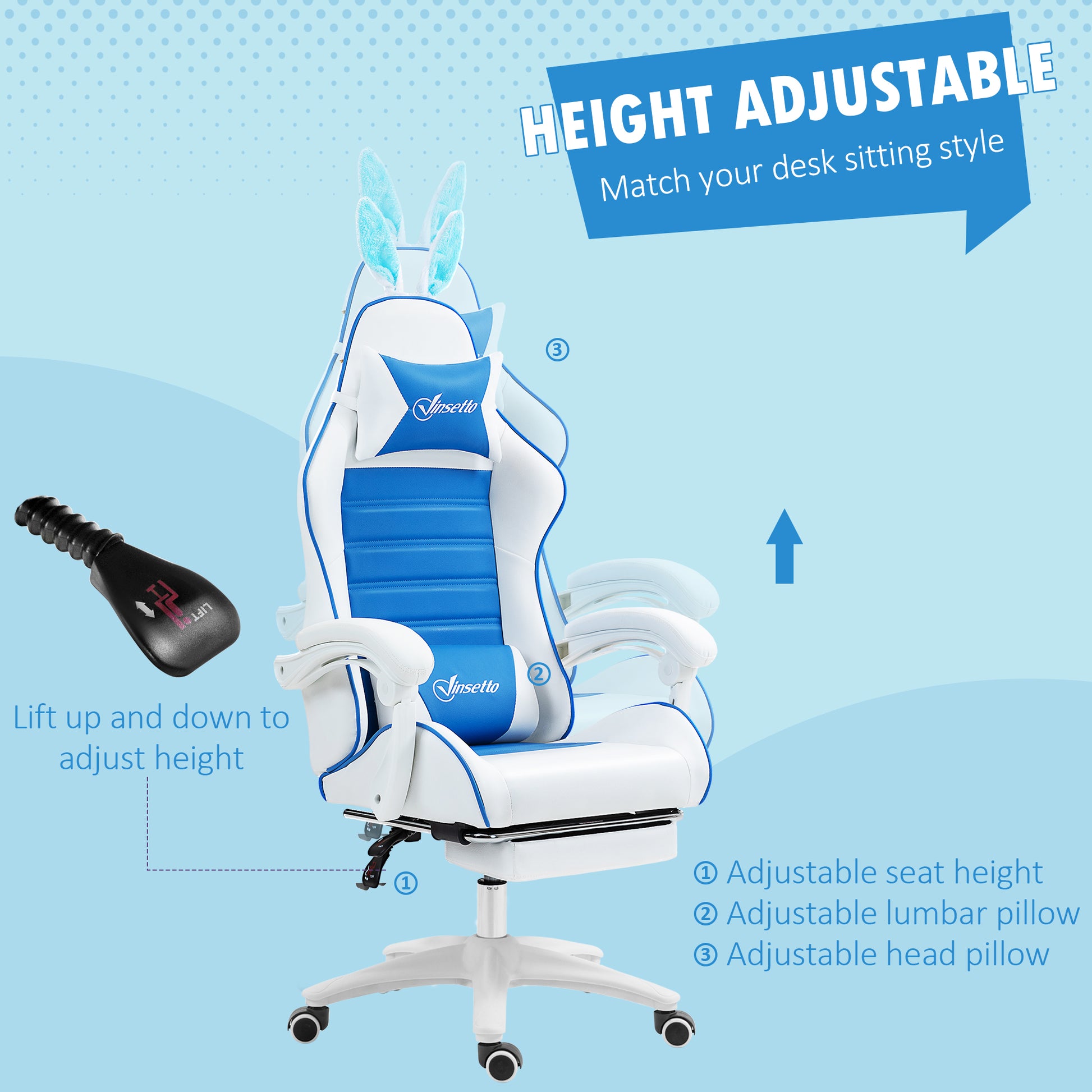 Racing Gaming Chair Reclining PU Leather Computer Chair with Headrest, Yellow