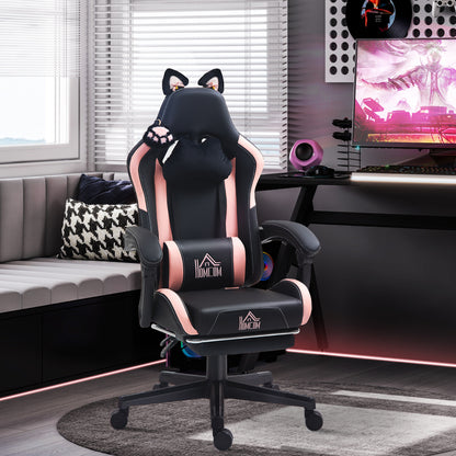 Racing Gaming Chair Reclining Faux Leather Computer Chair with Footrest, Black