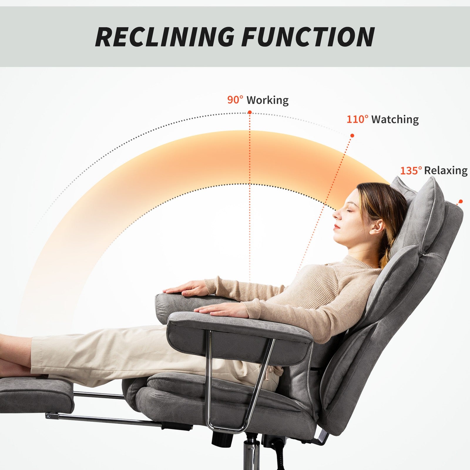 Home Office Chair, Leathaire Desk Chair with Lumbar Support Pillow, Grey