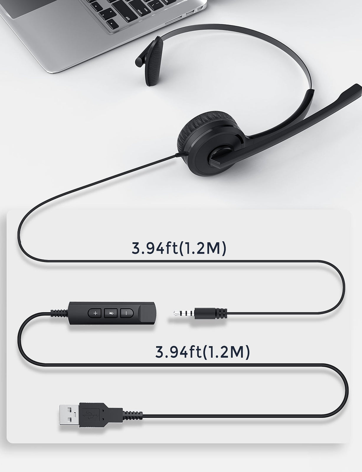Mpow H323 Single-Sided USB/3 5Mm Wired Headset with Microphone