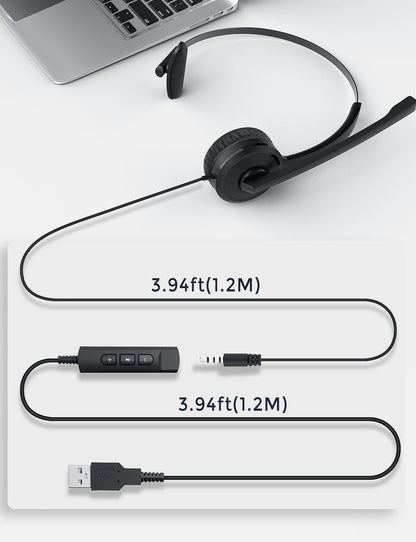 Mpow H323 Single-Sided USB/3 5Mm Wired Headset with Microphone