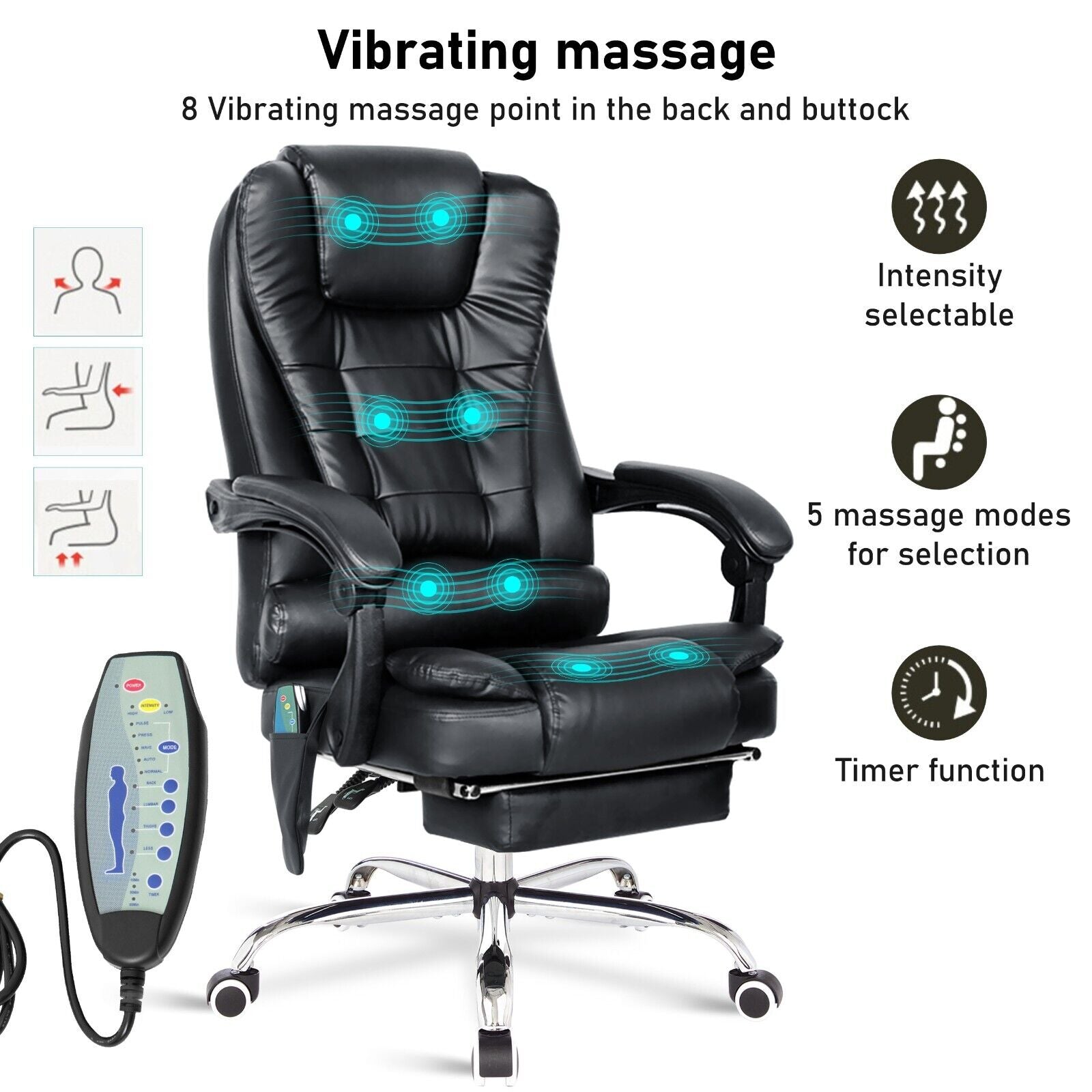 Massage Office Chair Gaming Computer Desk Swivel Recliner Chair Leather Footrest