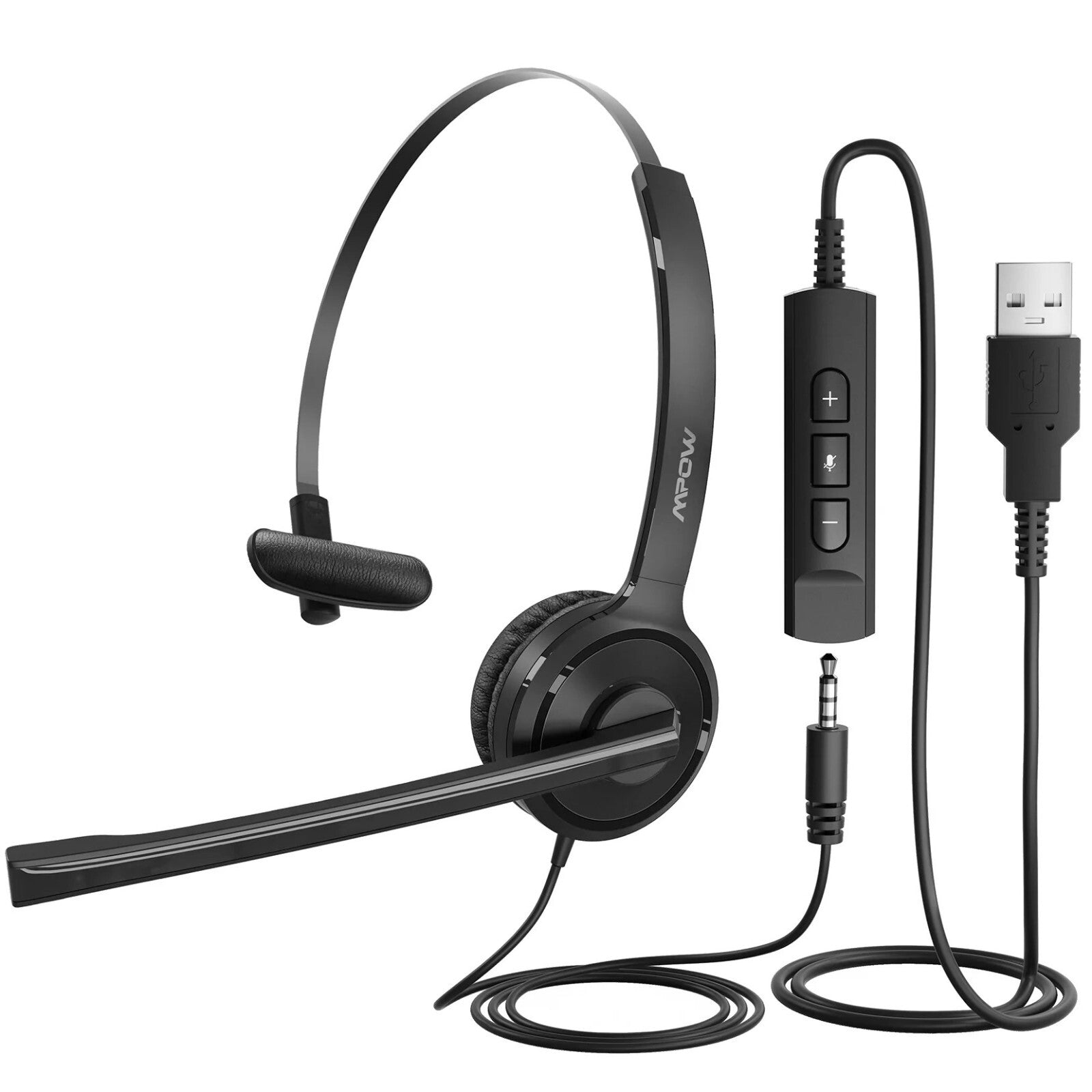 Mpow H323 Single-Sided USB/3 5Mm Wired Headset with Microphone