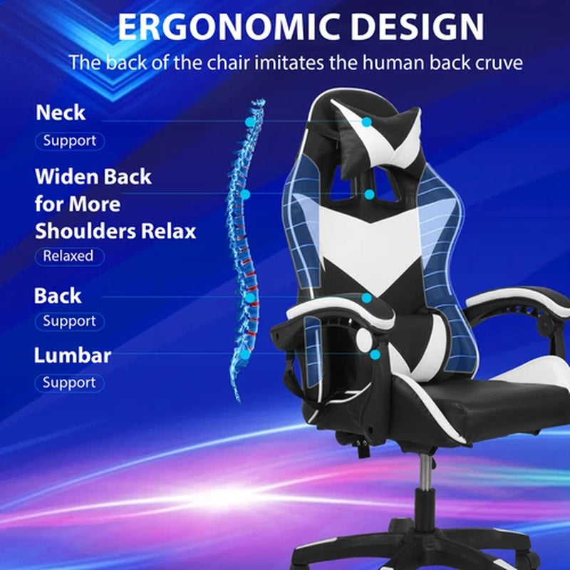 Swivel Gaming Chair PU Leather Home Office Chair W/ Footrest Computer PC Chair