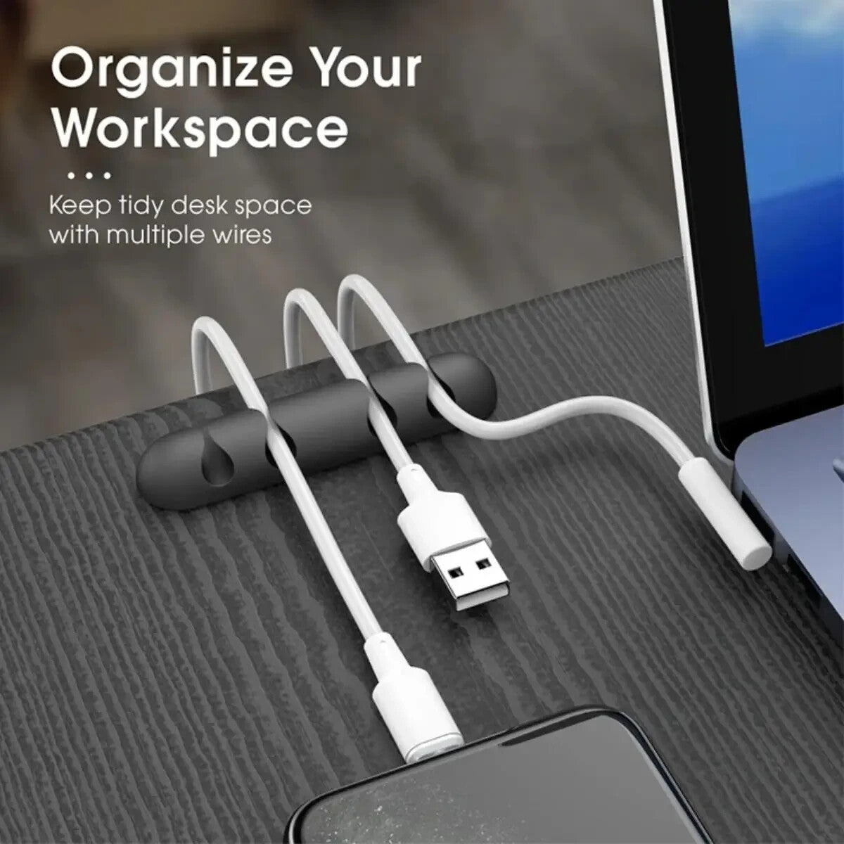 Cable Holder Ties Management Clips Tidy Lead Desk Charger Wire USB Organizer UK