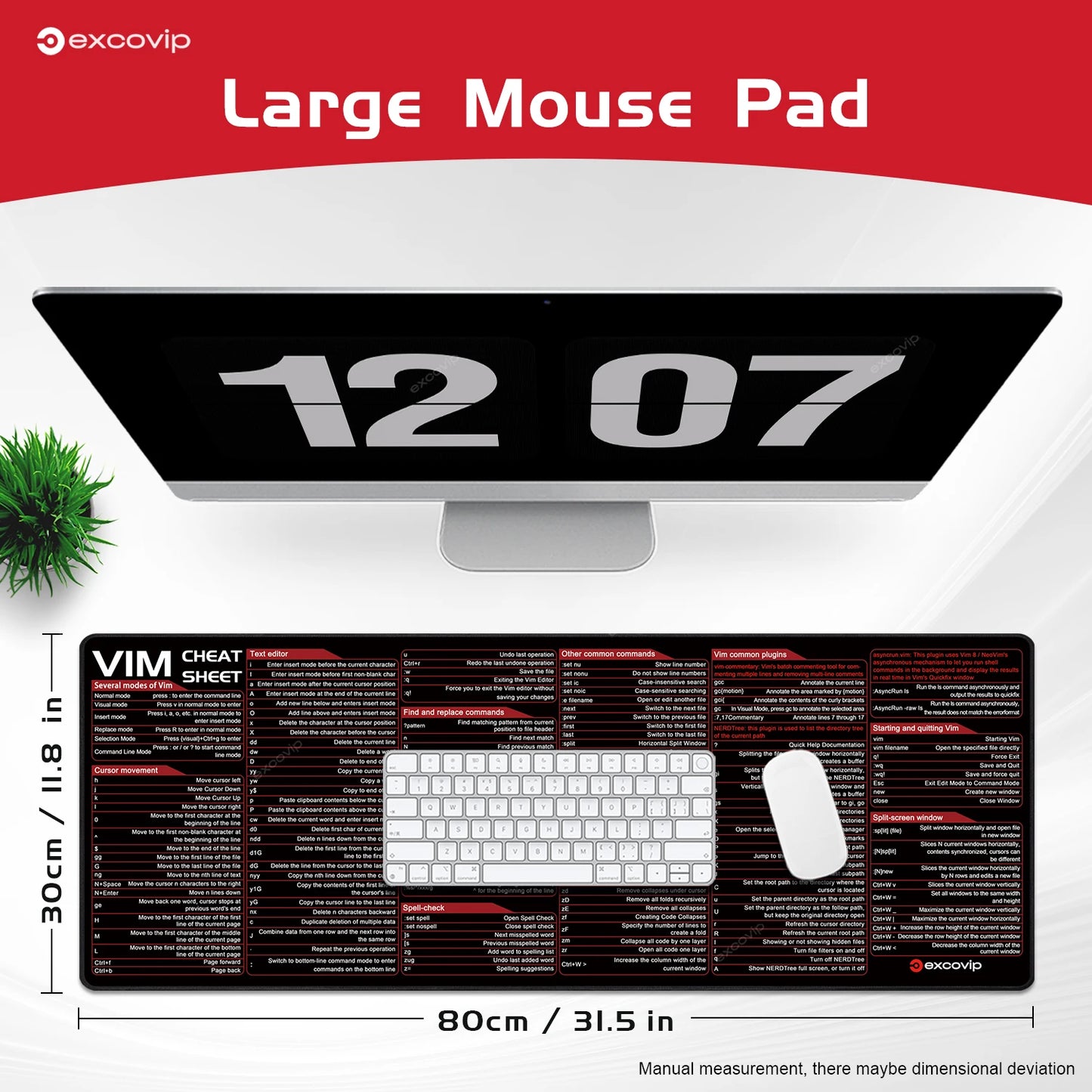 Vim Mouse Pad Large Linux Text Editor Cheat Sheet Shortcut Mousepad for Programing Engineer Non-Slip Stitched Edge Desk Mat