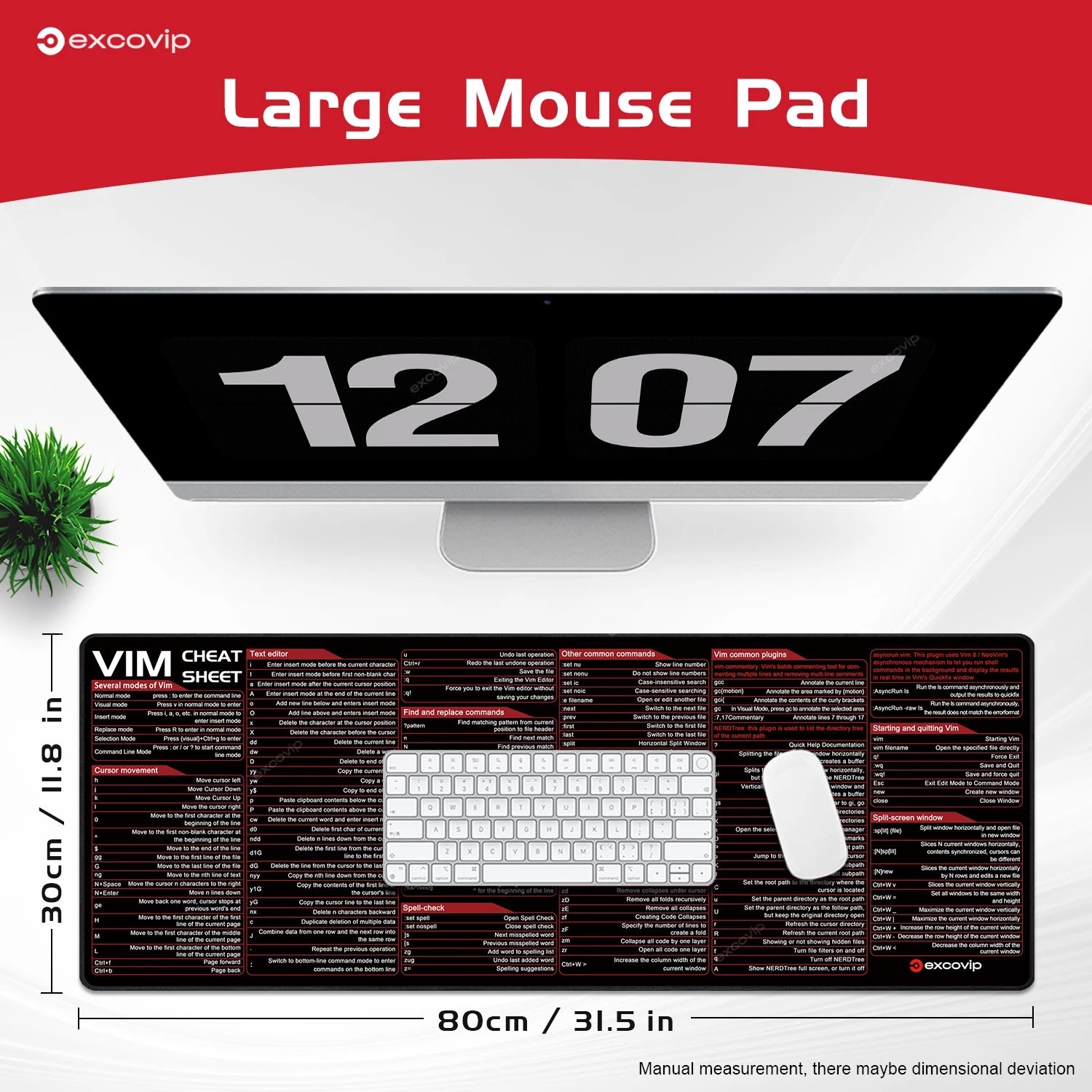Vim Mouse Pad Large Linux Text Editor Cheat Sheet Shortcut Mousepad for Programing Engineer Non-Slip Stitched Edge Desk Mat