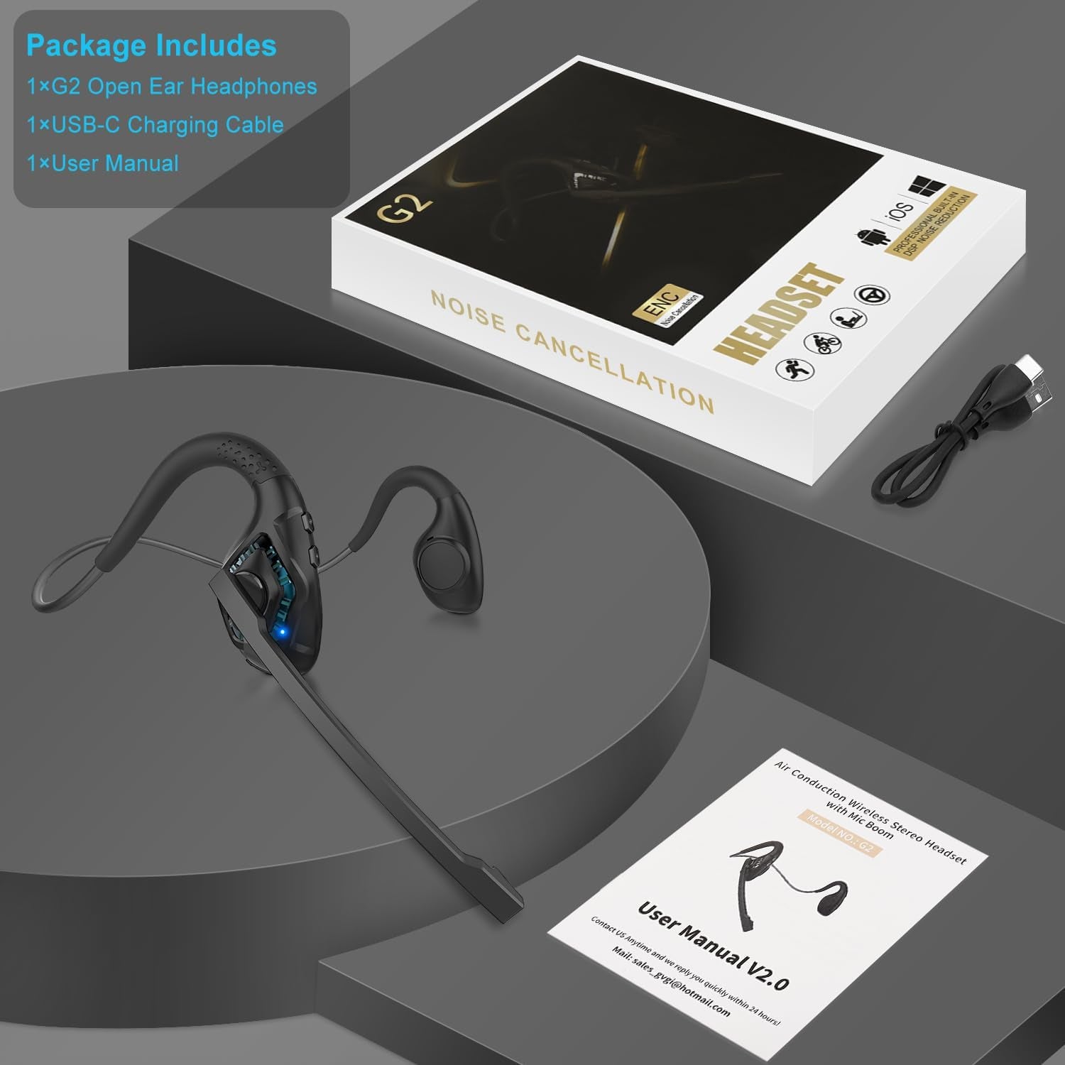 Idigmall Bluetooth 5.3 Headset with Microphone, Open Ear Headphones W/Noise Canc