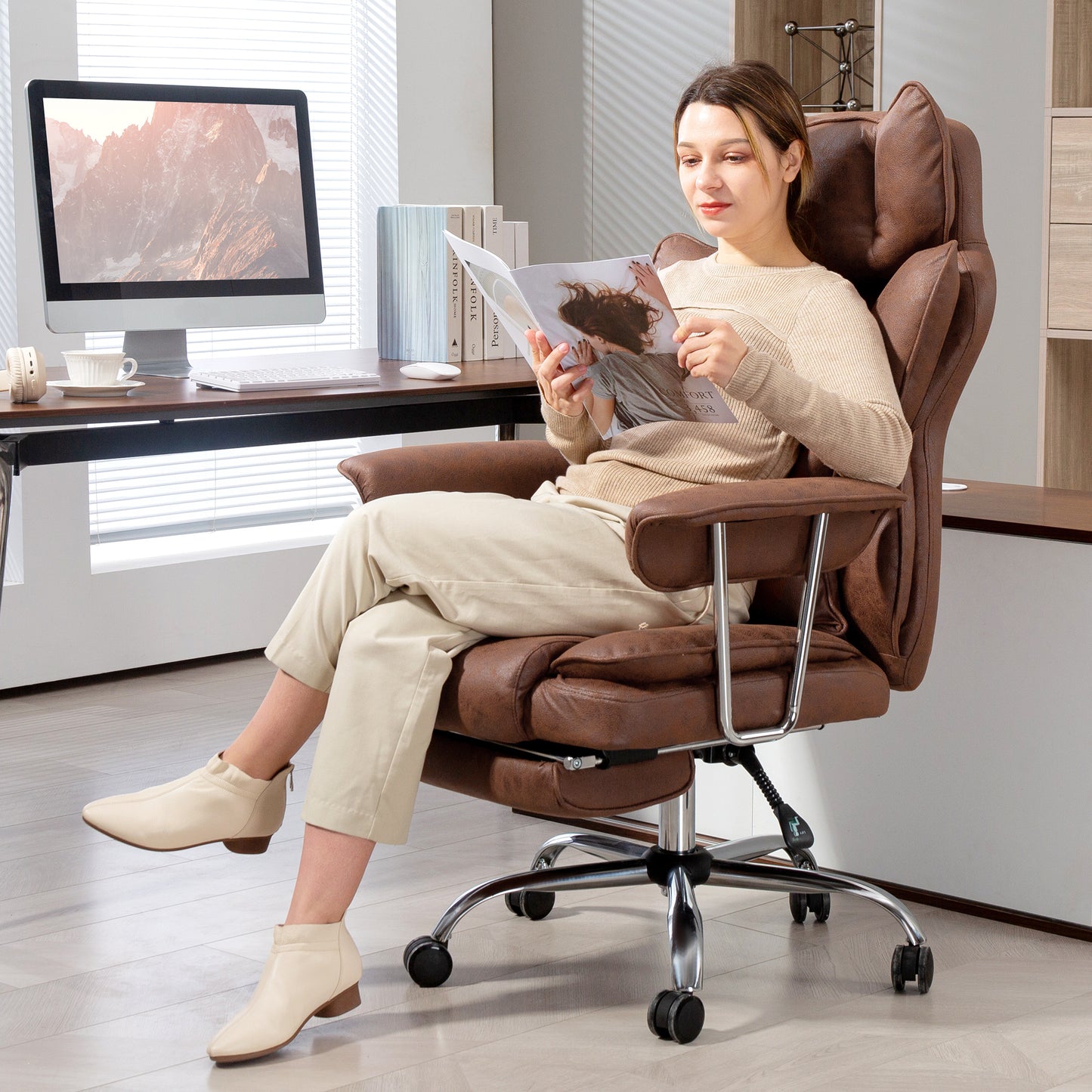 Home Office Chair, Leathaire Desk Chair with Lumbar Support Pillow, Grey