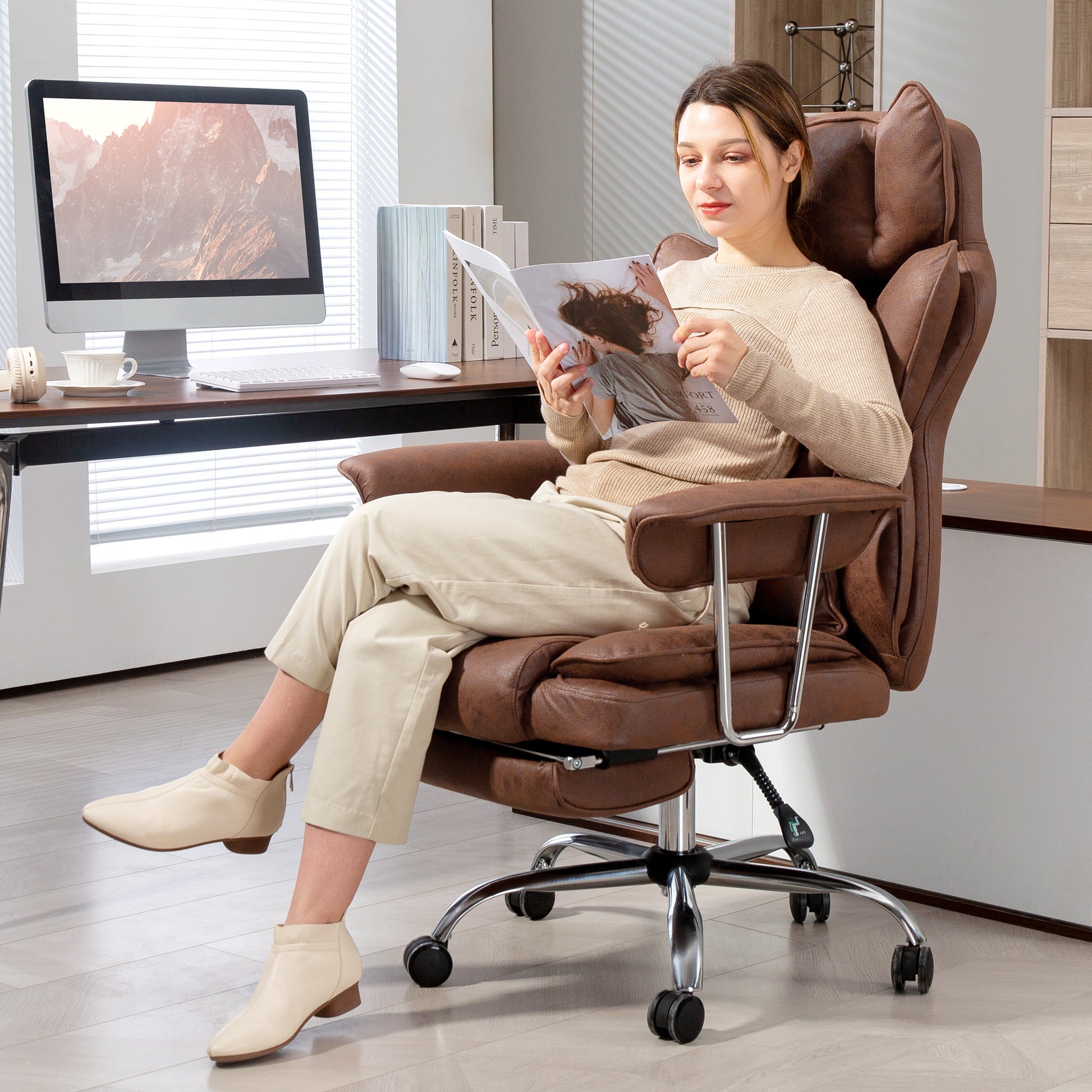 Home Office Chair, Leathaire Desk Chair with Lumbar Support Pillow, Grey