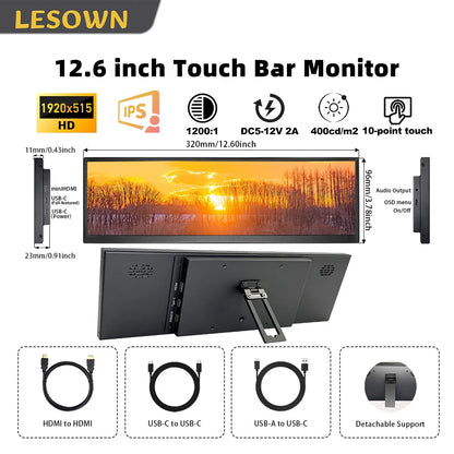 Ultra Widescreen Long Touch Monitor 8.8 12.6 Inch IPS 1920X480 Bar Stretched LCD Display for Windows PC Gaming Monitor