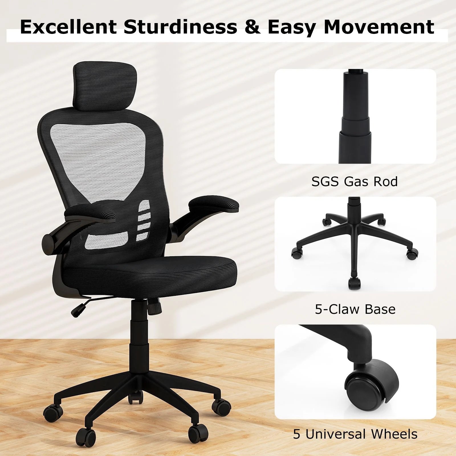 Ergonomic Mesh Office Chair with Adjustable Headrest and Height