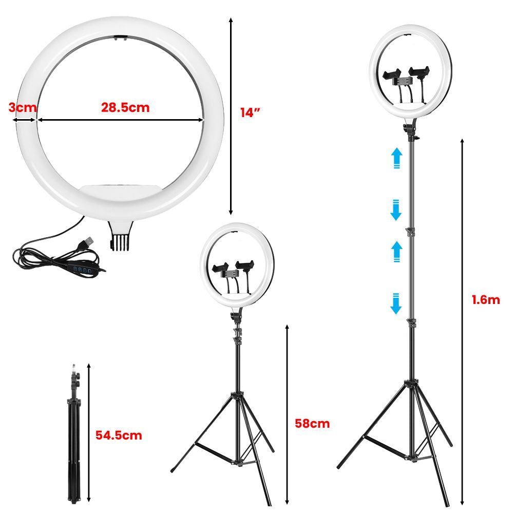 12" 14" Ring Light with Tripod Stand & Phone Holder Selfie Ring Light Live Video