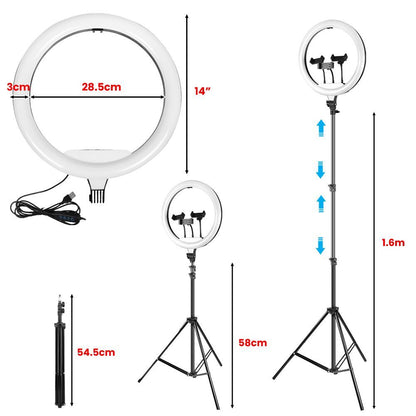 12" 14" Ring Light with Tripod Stand & Phone Holder Selfie Ring Light Live Video