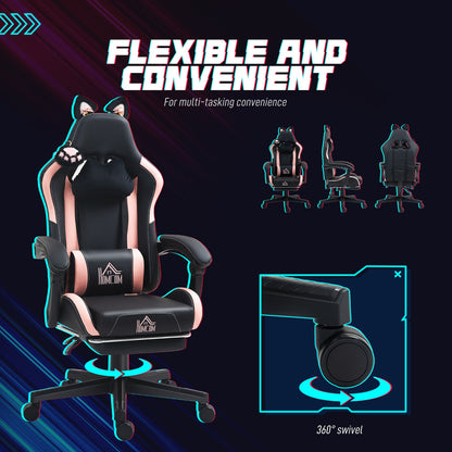 Racing Gaming Chair Reclining Faux Leather Computer Chair with Footrest, Black