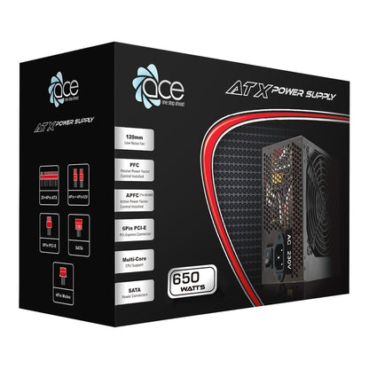 Black 650W PSU Power Supply Computer Desktop PC ATX 12CM Fan PCI-E SATA UK