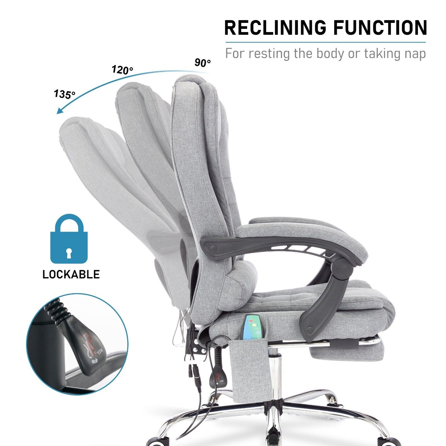 Massage Office Chair Gaming Computer Desk Swivel Recliner Chair Leather Footrest