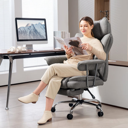 Home Office Chair, Leathaire Desk Chair with Lumbar Support Pillow, Grey