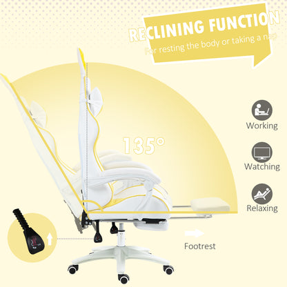 Racing Gaming Chair Reclining PU Leather Computer Chair with Headrest, Yellow