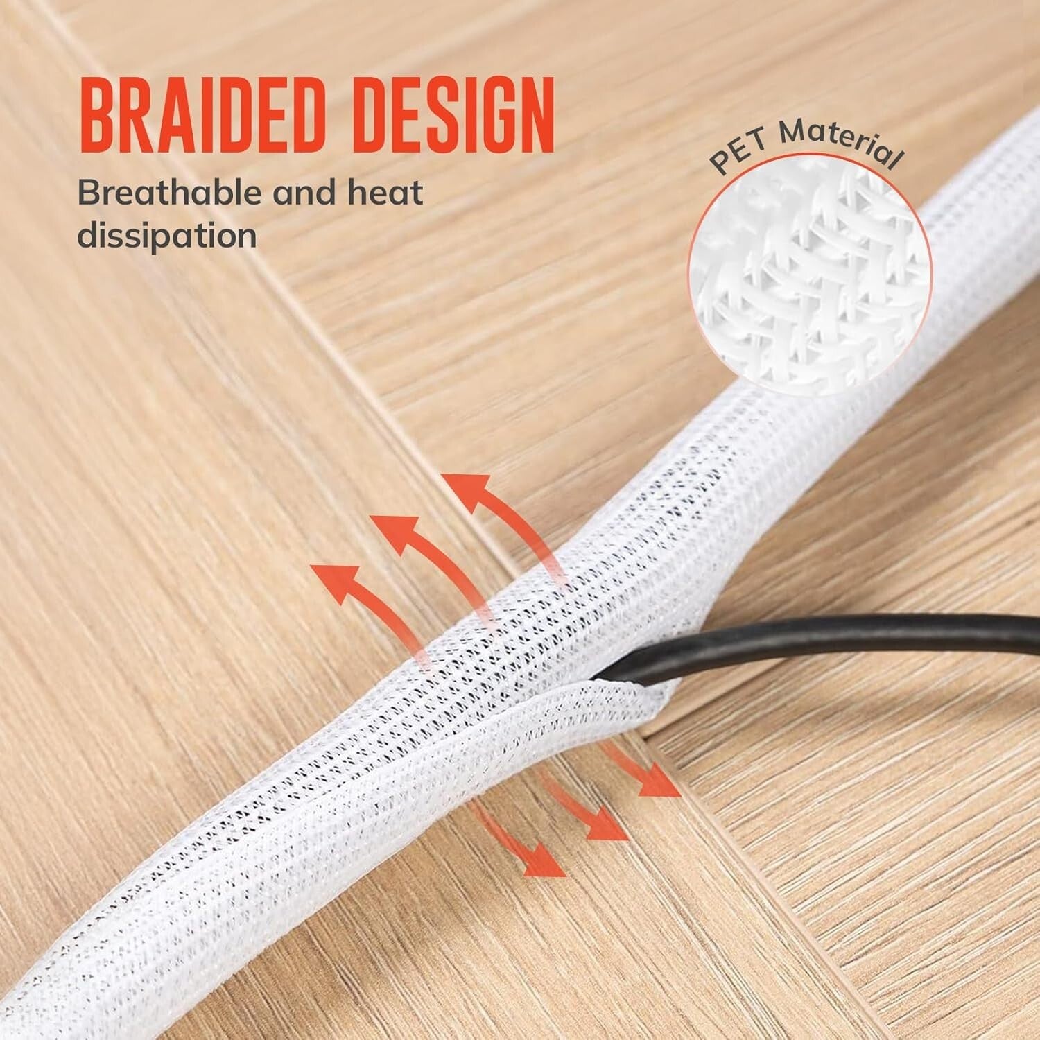 10Ft-1/2Inch Cable Tidy Sleeves Wire Covers for Computer, TV, Home, Office