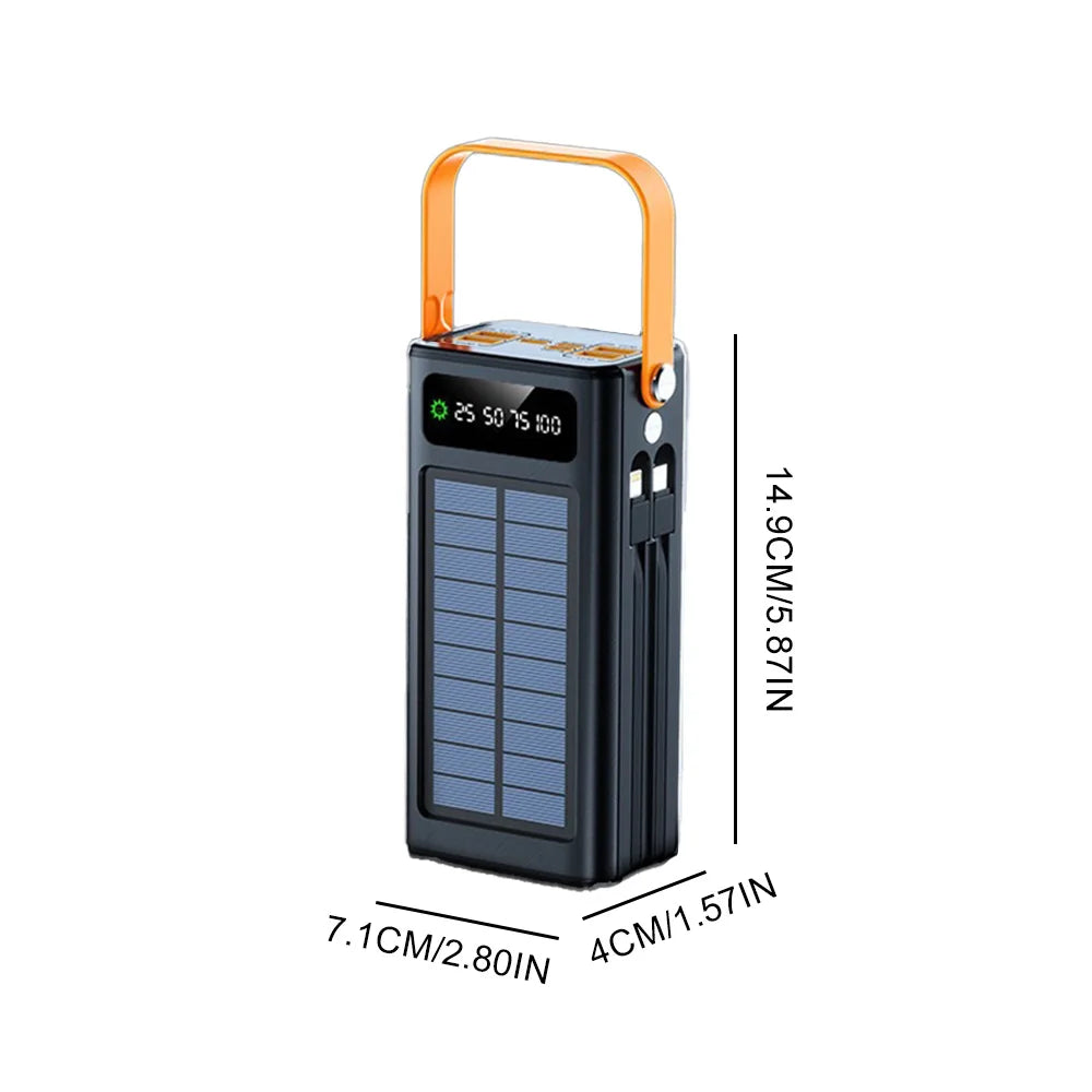 50000Mah Solar Panel Power Bank Fast Charging Comes with Four Wire External Battery Pack Large Capacity Mobile Power