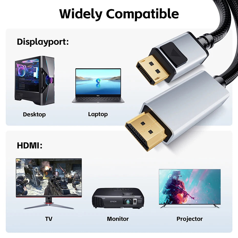Displayport to HDMI Cable 4K 60Hz/30Hz Short DP to HDMI Cables with Audio 4K Displayport to HDMI 2.0 Cabl Kabel 1.8M/1M/0.5M