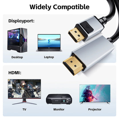 Displayport to HDMI Cable 4K 60Hz/30Hz Short DP to HDMI Cables with Audio 4K Displayport to HDMI 2.0 Cabl Kabel 1.8M/1M/0.5M