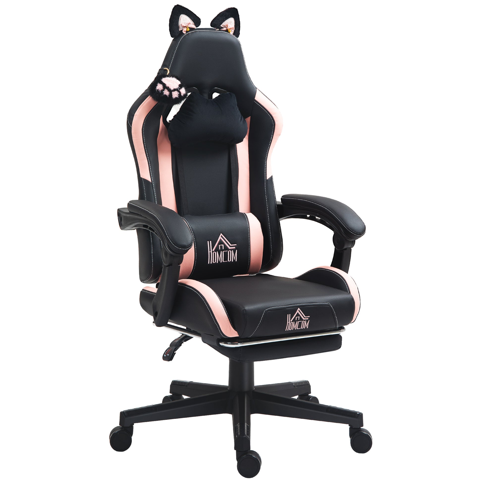 Racing Gaming Chair Reclining Faux Leather Computer Chair with Footrest, Black