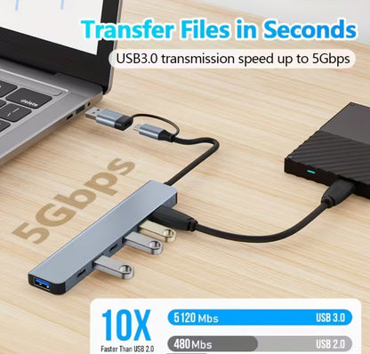 Docking Station 7-In-2 USB-C: 1X USB 3.0 + 4X USB 2.0, High-Speed for Pc/Tablets