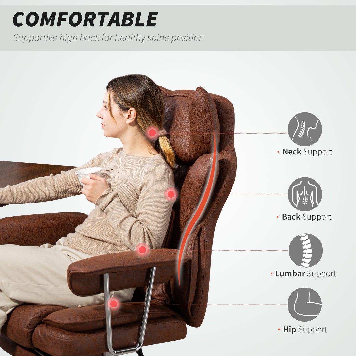 Home Office Chair, Leathaire Desk Chair with Lumbar Support Pillow, Grey