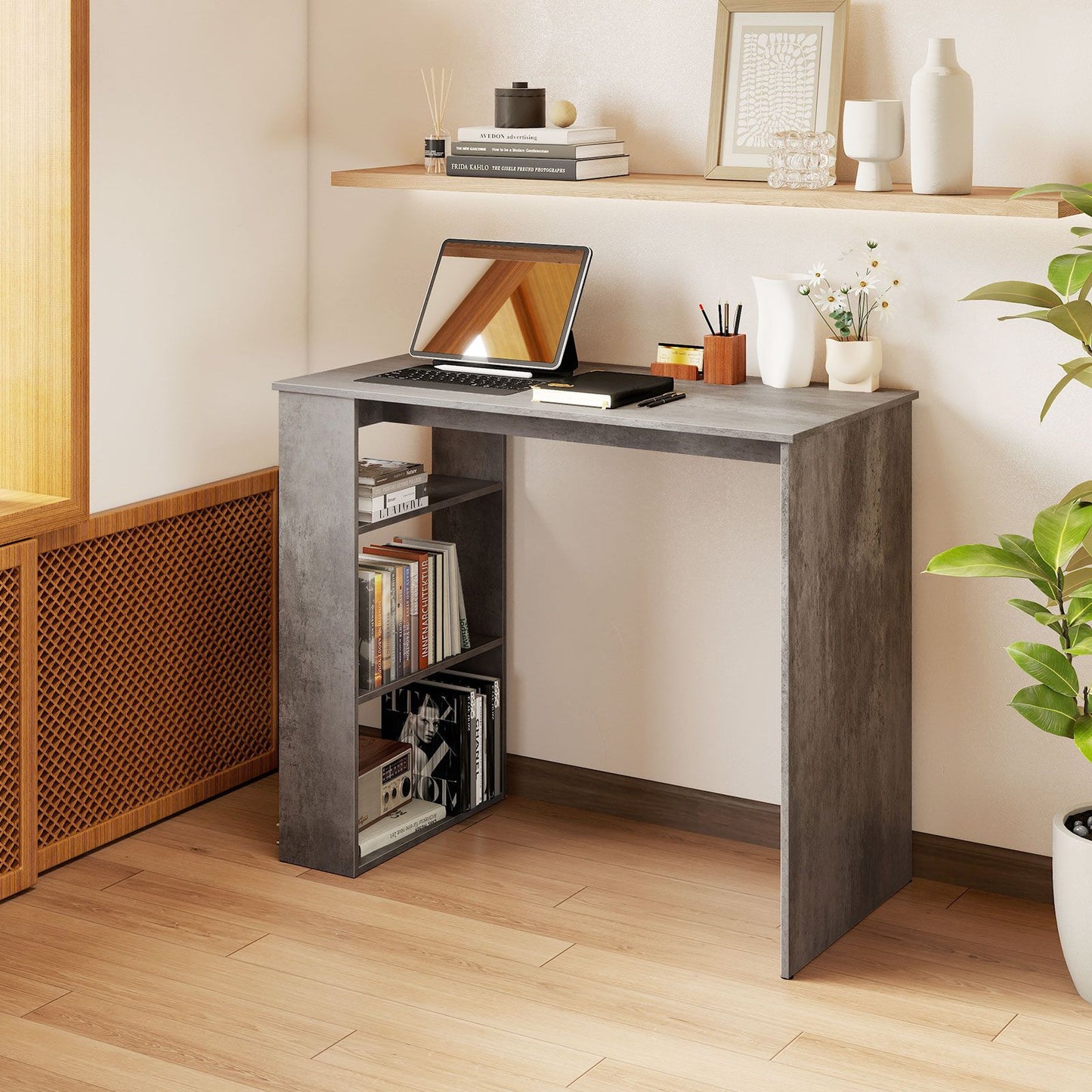 Computer Desk with Bookshelf for Study Living Room