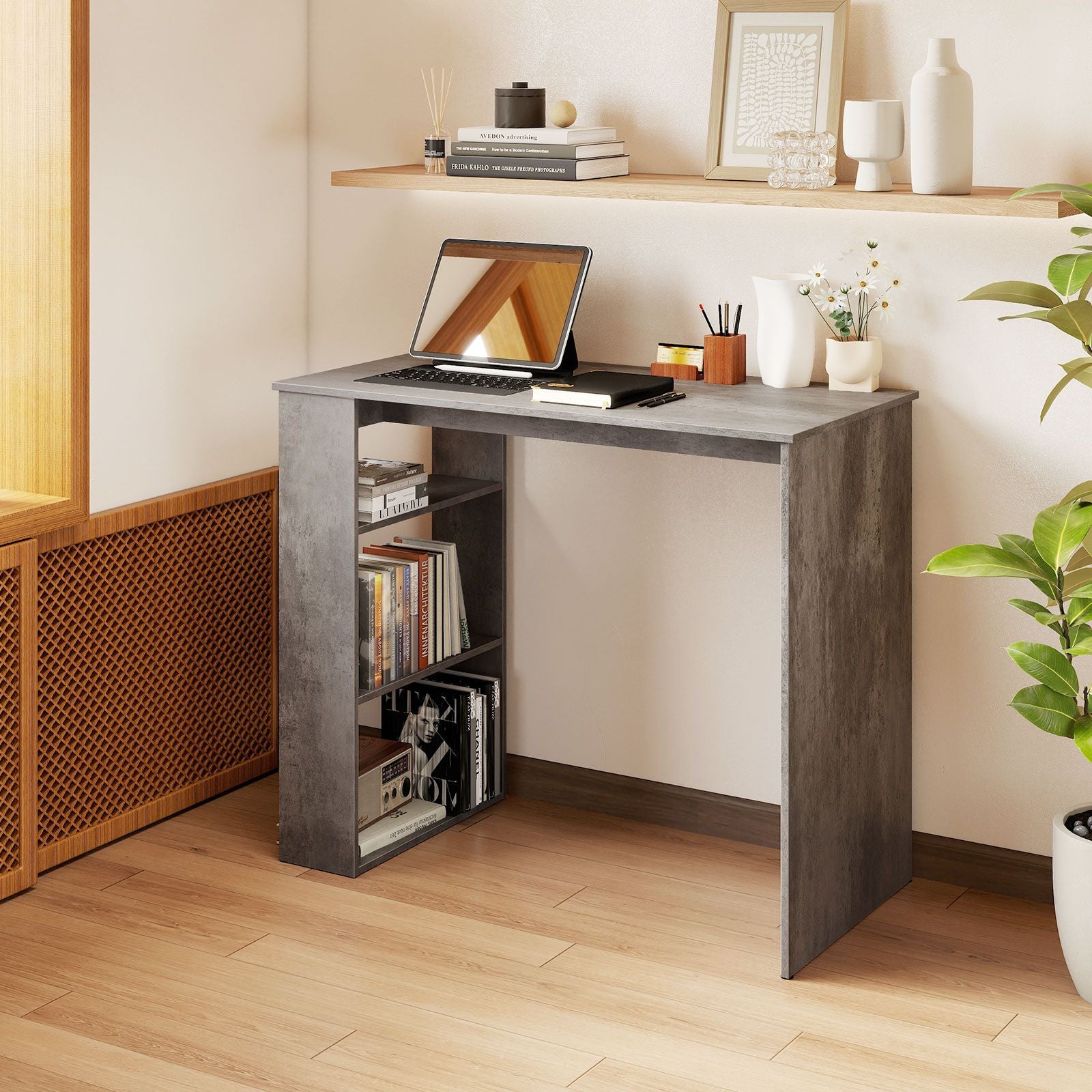 Computer Desk with Bookshelf for Study Living Room