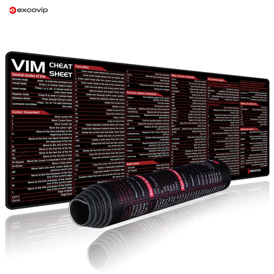 Vim Mouse Pad Large Linux Text Editor Cheat Sheet Shortcut Mousepad for Programing Engineer Non-Slip Stitched Edge Desk Mat