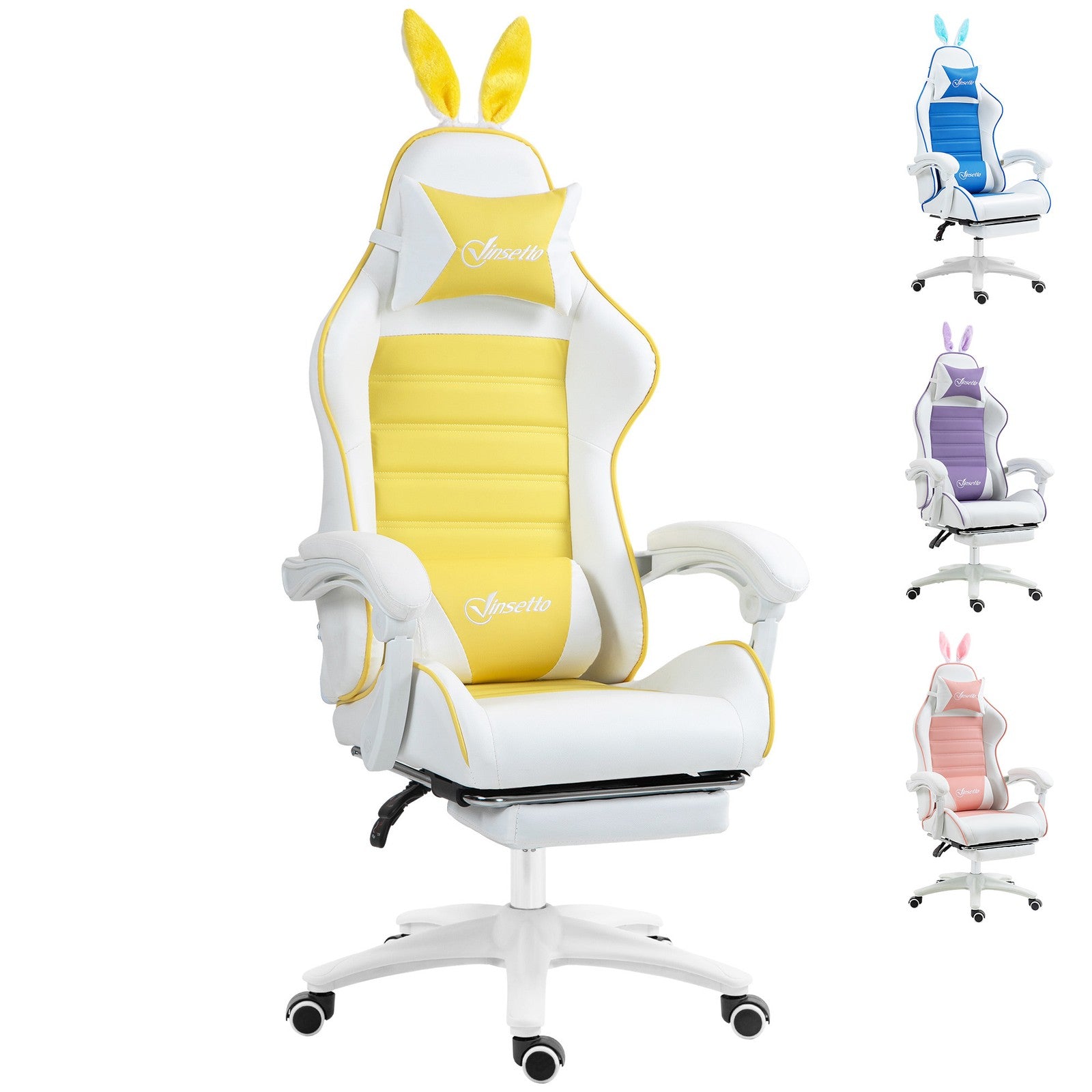 Racing Gaming Chair Reclining PU Leather Computer Chair with Headrest, Yellow