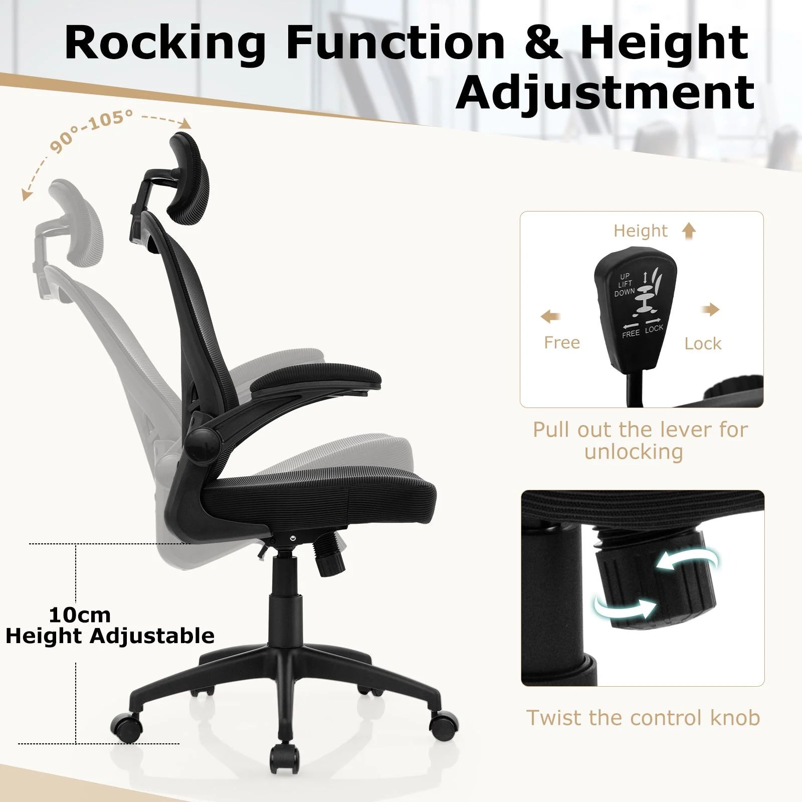 Ergonomic Mesh Office Chair with Adjustable Headrest and Height