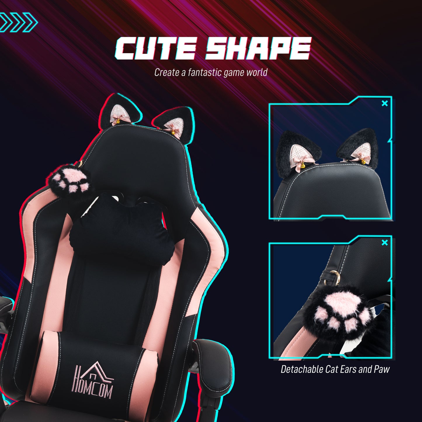 Racing Gaming Chair Reclining Faux Leather Computer Chair with Footrest, Black
