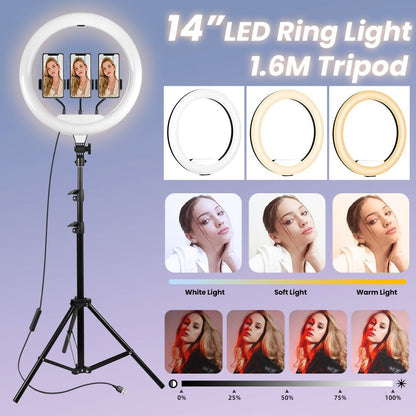 12" 14" Ring Light with Tripod Stand & Phone Holder Selfie Ring Light Live Video