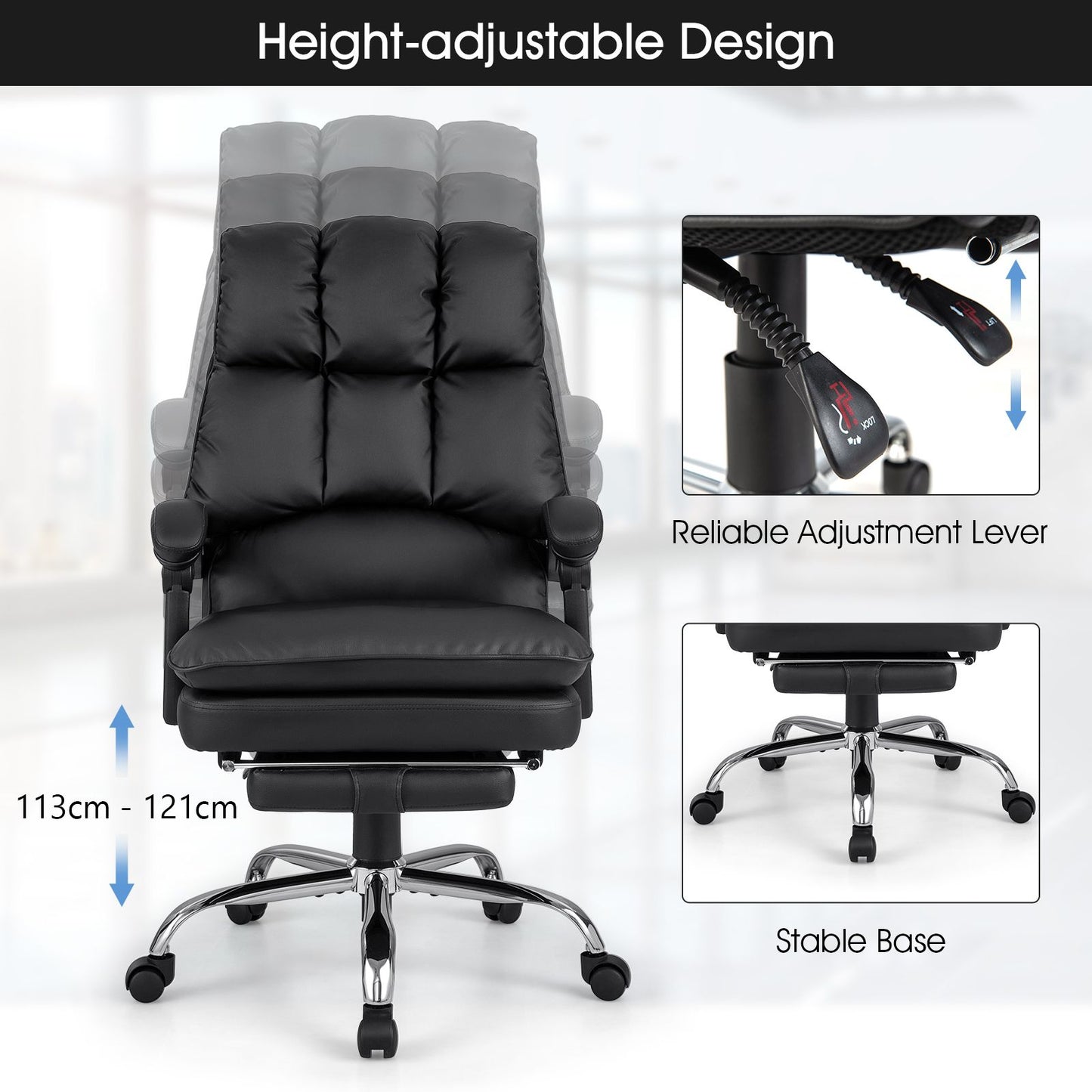 Ergonomic Adjustable High Back Rolling Computer Chair with Retractable Footrest
