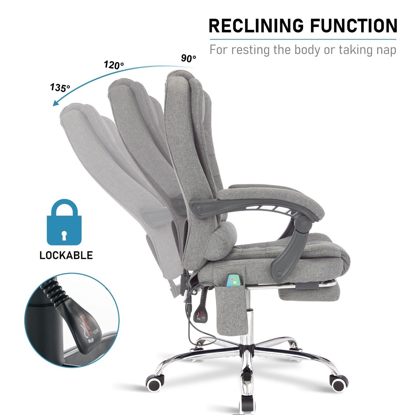 Massage Office Chair Gaming Computer Desk Swivel Recliner Chair Leather Footrest