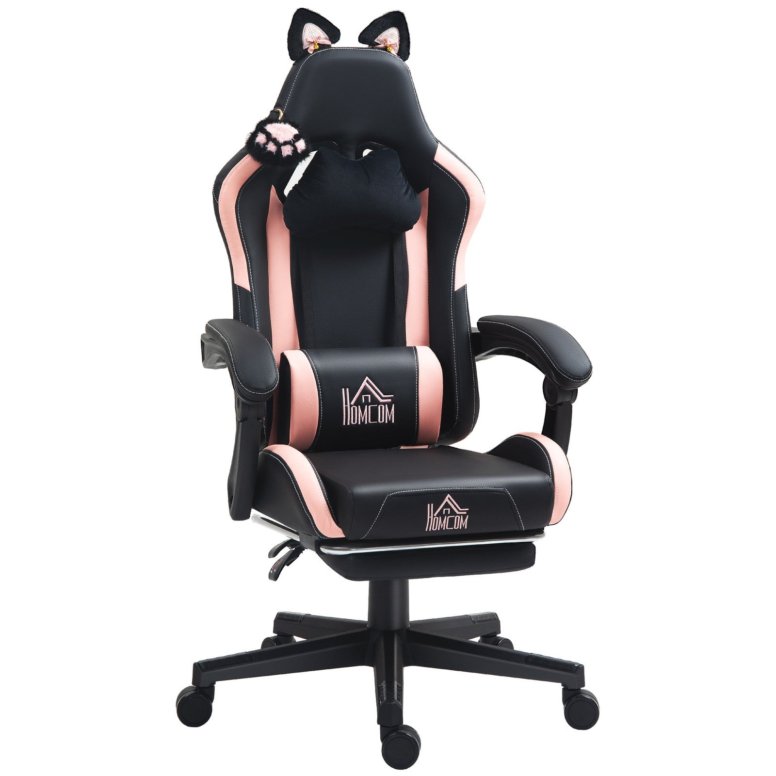 Racing Gaming Chair Reclining Faux Leather Computer Chair with Footrest, Black