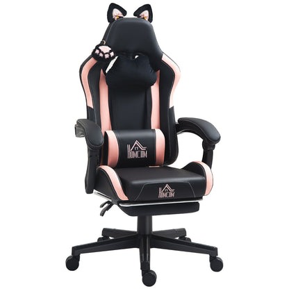 Racing Gaming Chair Reclining Faux Leather Computer Chair with Footrest, Black
