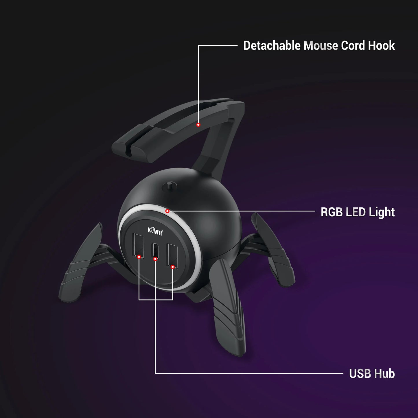 Mouse Bungee Mouse Cable Holder Cord Clip Wire Organizer Flexible for Mice Playing Esports Gaming with 3 USB Ports and RGB Light