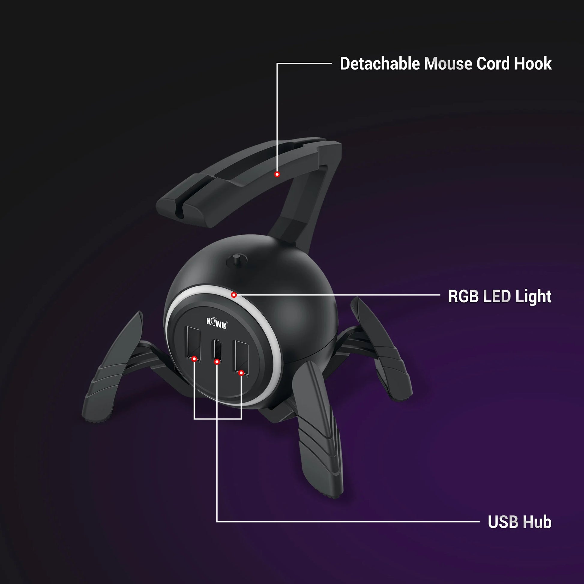 Mouse Bungee Mouse Cable Holder Cord Clip Wire Organizer Flexible for Mice Playing Esports Gaming with 3 USB Ports and RGB Light