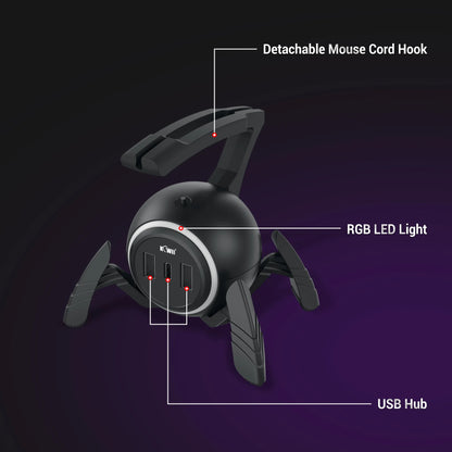 Mouse Bungee Mouse Cable Holder Cord Clip Wire Organizer Flexible for Mice Playing Esports Gaming with 3 USB Ports and RGB Light