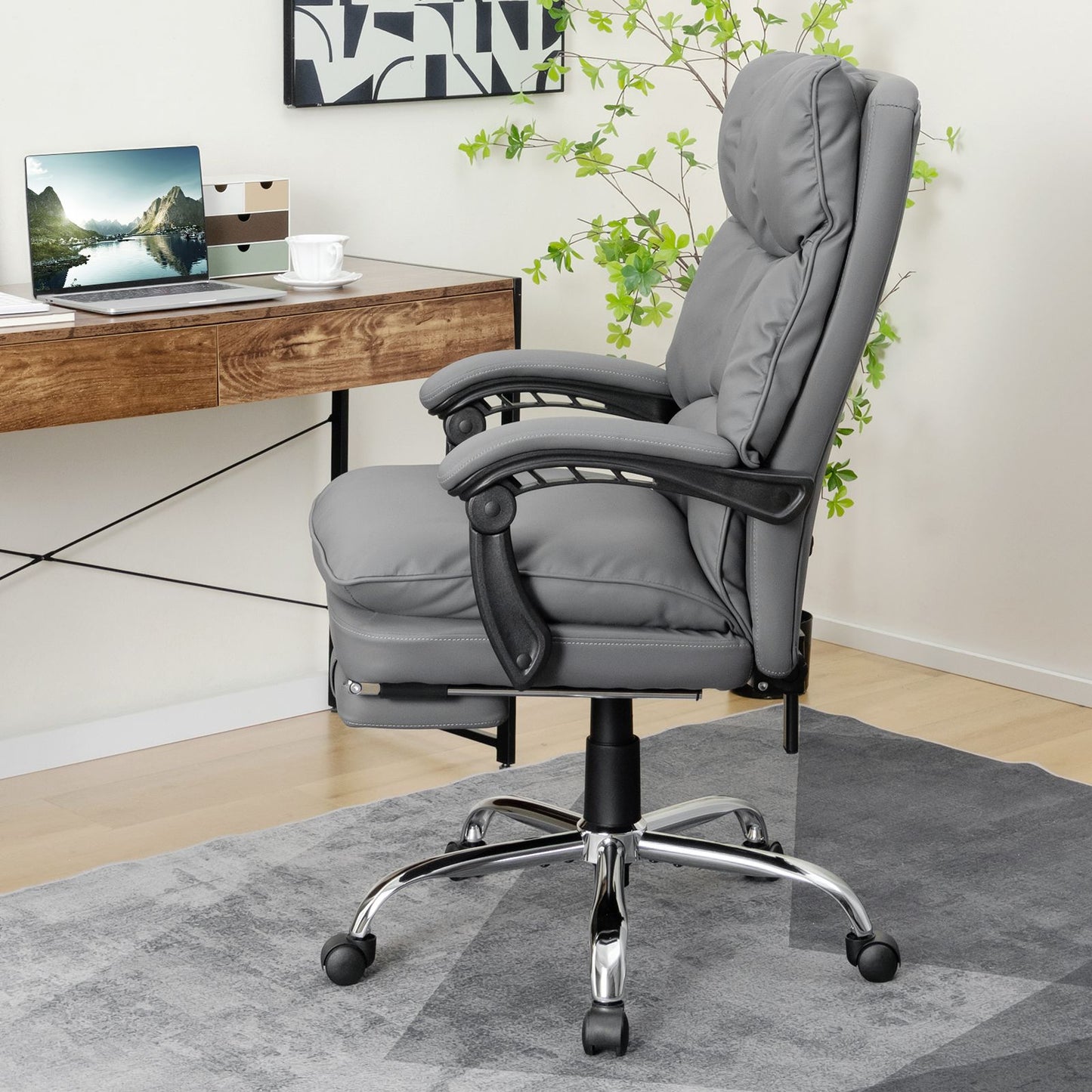 Ergonomic Adjustable High Back Rolling Computer Chair with Retractable Footrest