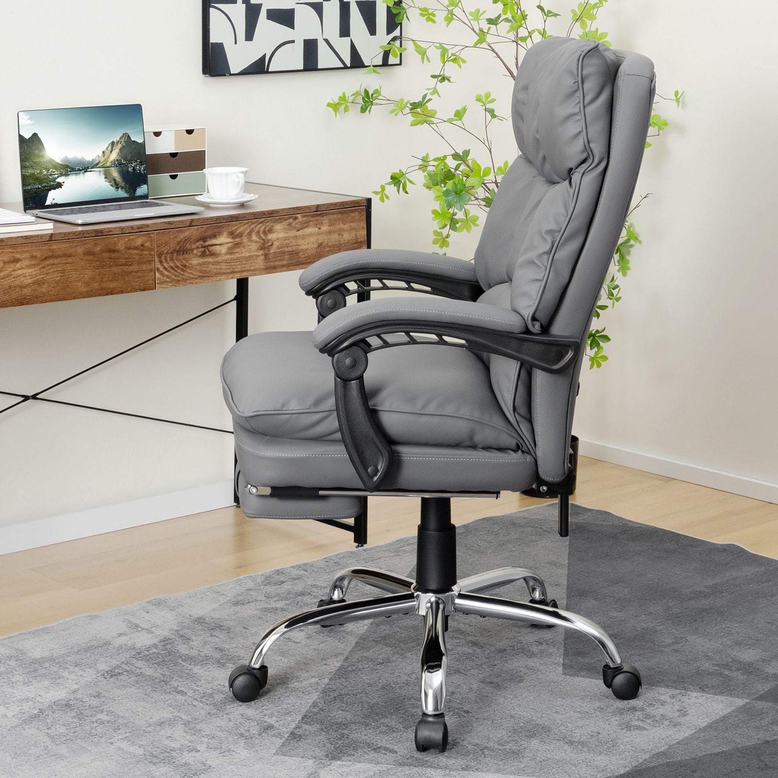 Ergonomic Adjustable High Back Rolling Computer Chair with Retractable Footrest