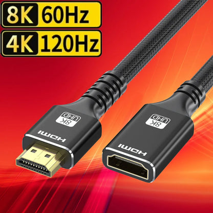 HDMI 2.1 Extension Cable 8K HDMI 2.1 Male to Female Extension Cable Braided 8K HDMI Cord Extension for PS5 Xbox HDTV HDR