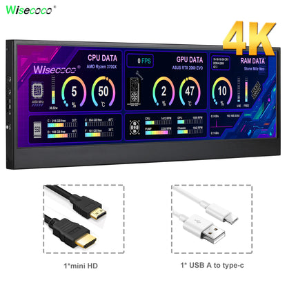 14 Inch Widescreen Stretched Bar Monitor 3840X1100 4K IPS LCD Monitor Aida64 Raspberry Pi Win10 11 PC Secondary Monitor