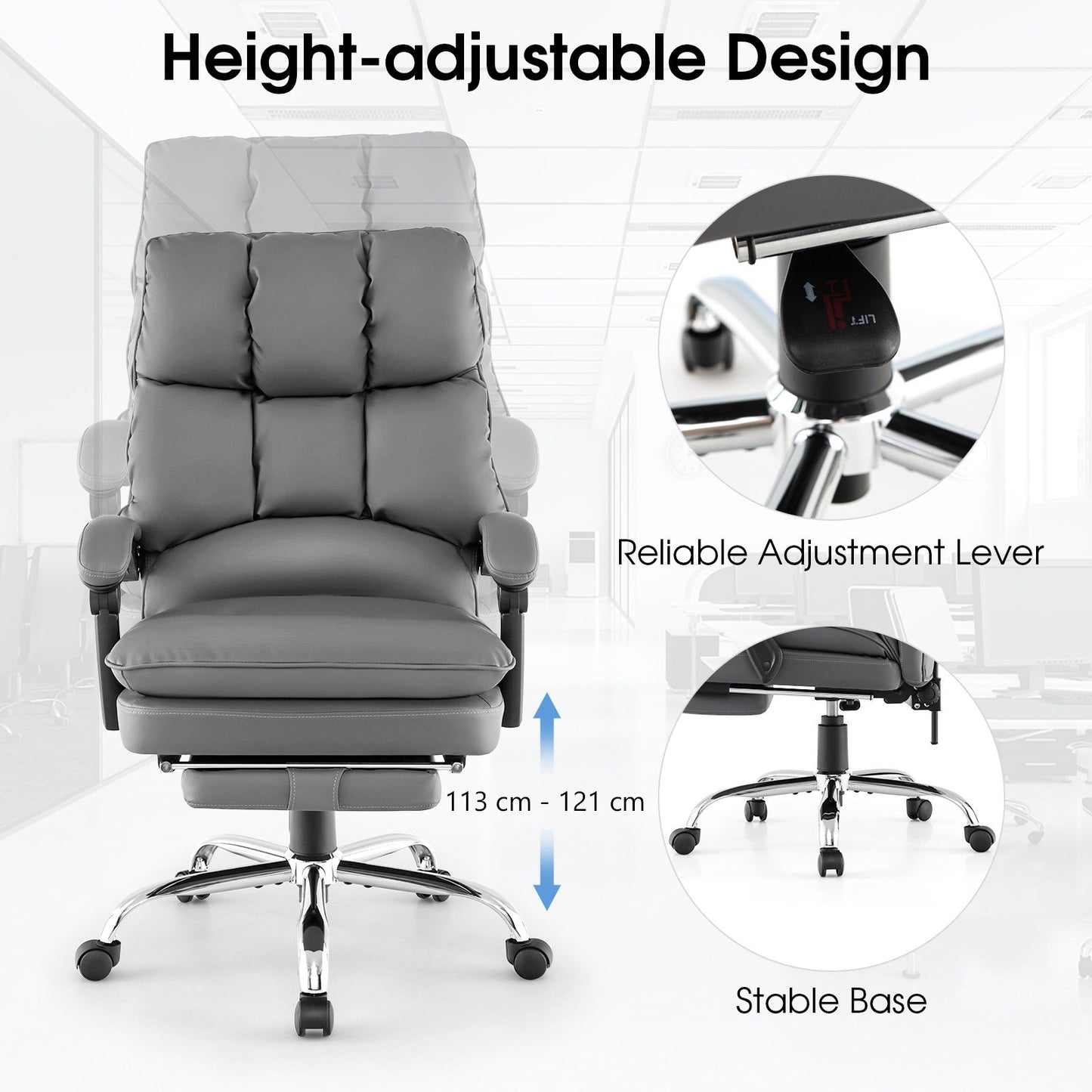 Ergonomic Adjustable High Back Rolling Computer Chair with Retractable Footrest